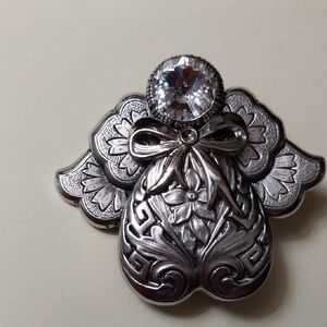 Elegant Silver Angel Brooch with Crystal Detail